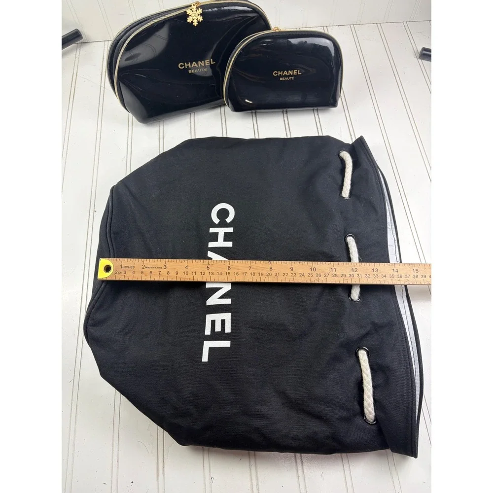 Chanel CC Logo Vintage Canvas Drawstring Bucket Bag Backpack & Two Cosmetic Bags